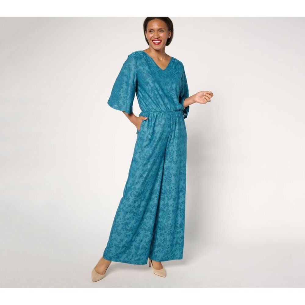 Wacoal Women's Petite Dress PXL Satin Jacquard Wide Leg Blue A696682